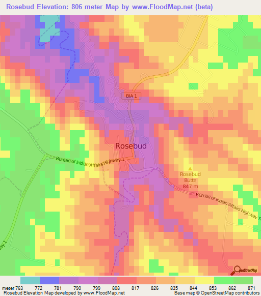 Rosebud,US Elevation Map