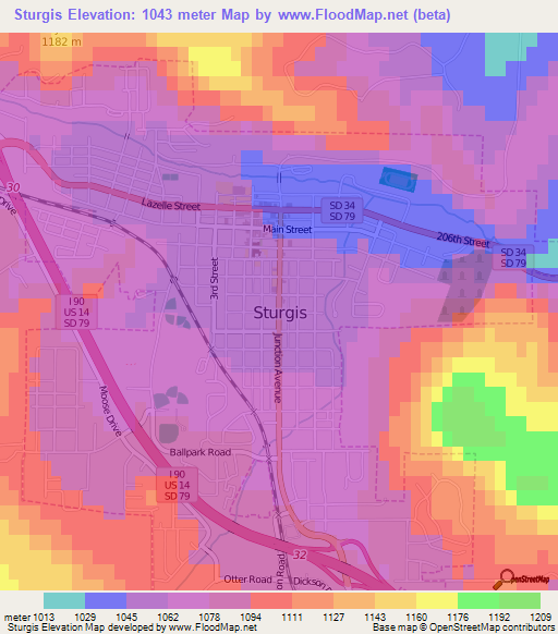 Sturgis,US Elevation Map