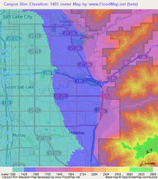 Canyon Rim,US Elevation Map