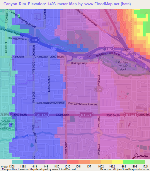 Canyon Rim,US Elevation Map