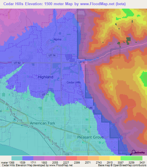 Cedar Hills,US Elevation Map