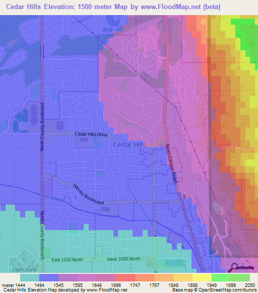 Cedar Hills,US Elevation Map