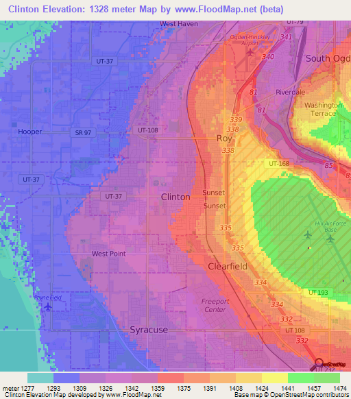 Clinton,US Elevation Map