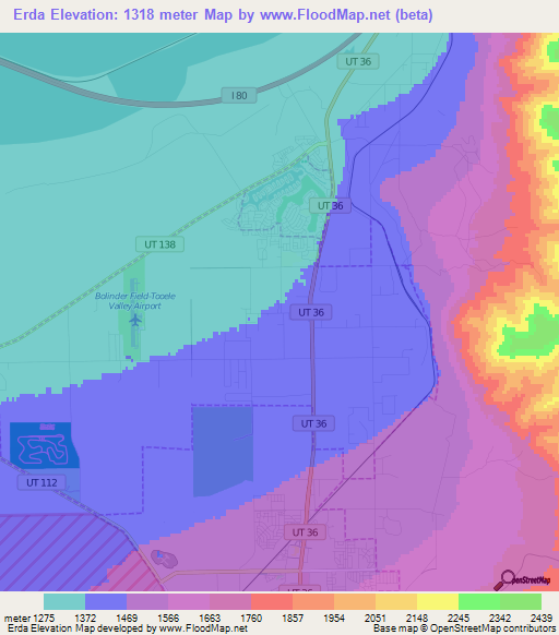 Erda,US Elevation Map