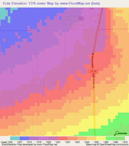 Erda,US Elevation Map