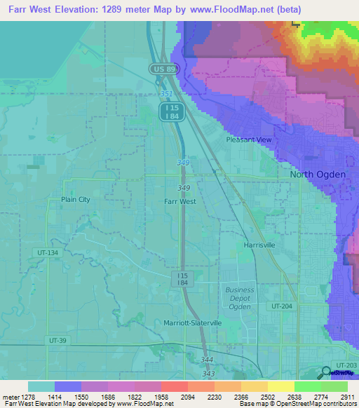 Farr West,US Elevation Map