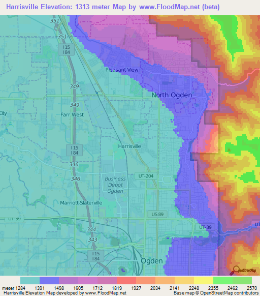 Harrisville,US Elevation Map