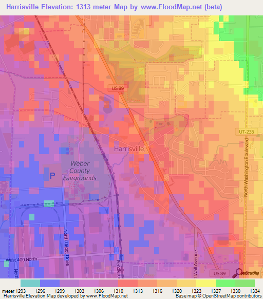 Harrisville,US Elevation Map