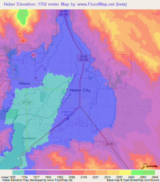 Heber,US Elevation Map