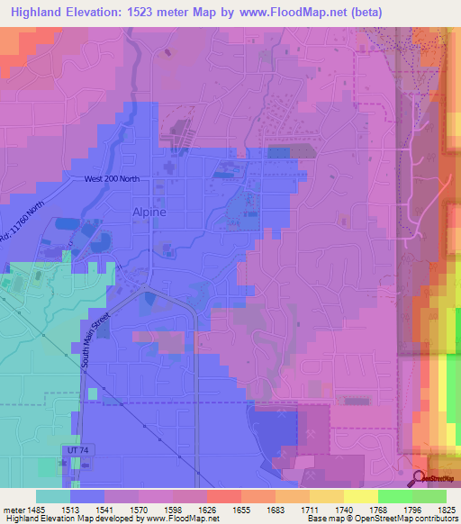 Highland,US Elevation Map