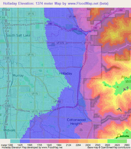 Holladay,US Elevation Map