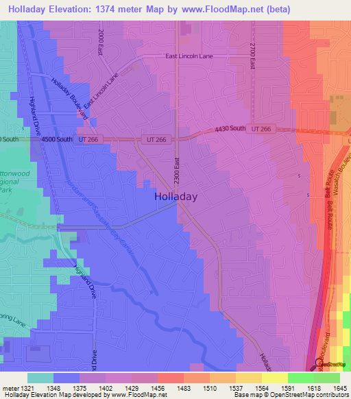 Holladay,US Elevation Map