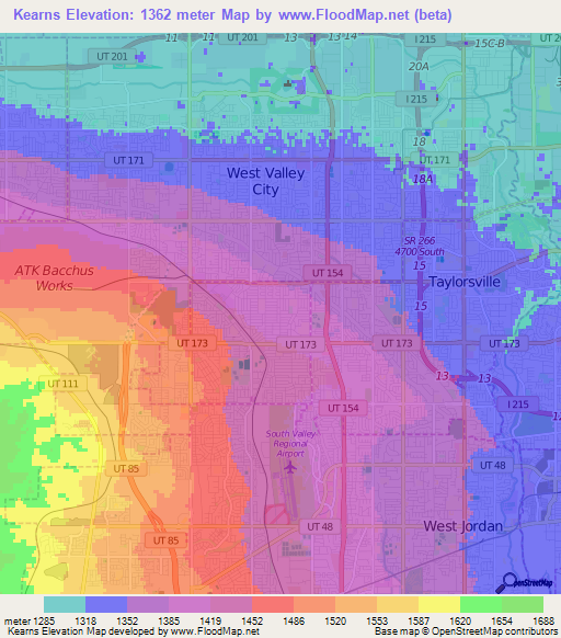 Kearns,US Elevation Map