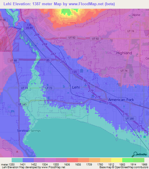 Lehi,US Elevation Map