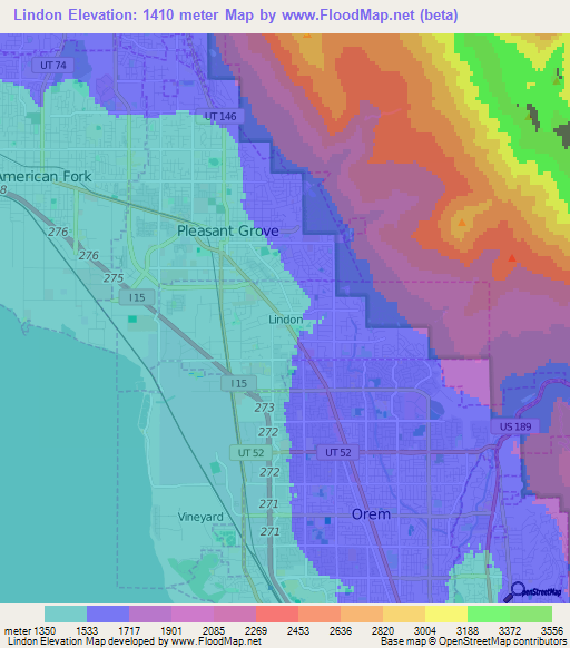 Lindon,US Elevation Map