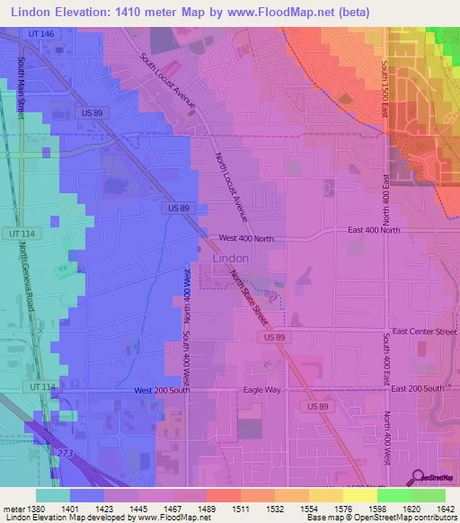 Lindon,US Elevation Map