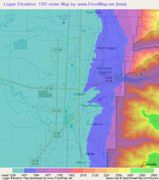 Logan,US Elevation Map