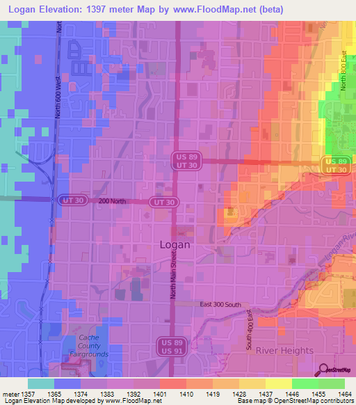 Logan,US Elevation Map