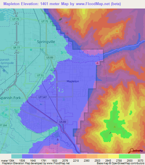 Mapleton,US Elevation Map