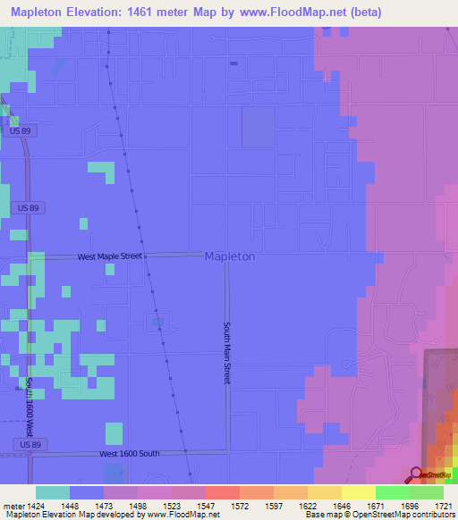 Mapleton,US Elevation Map