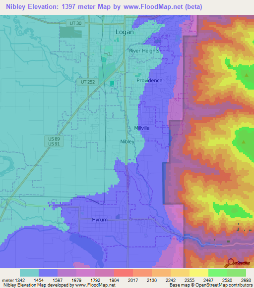 Nibley,US Elevation Map