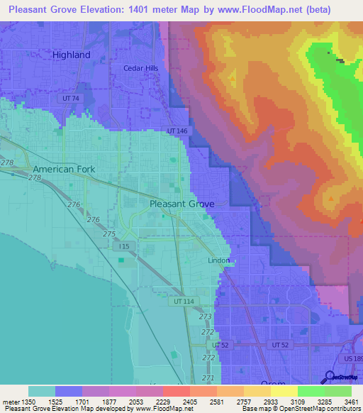 Pleasant Grove,US Elevation Map