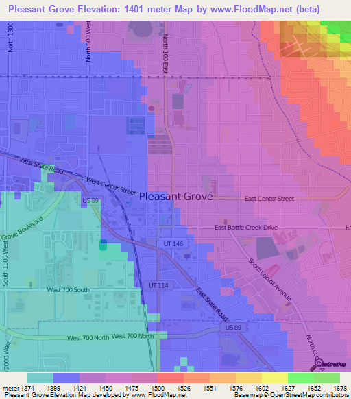 Pleasant Grove,US Elevation Map