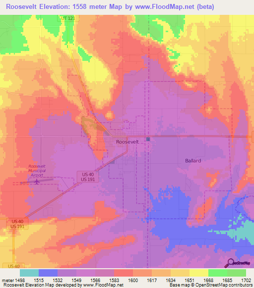 Roosevelt,US Elevation Map