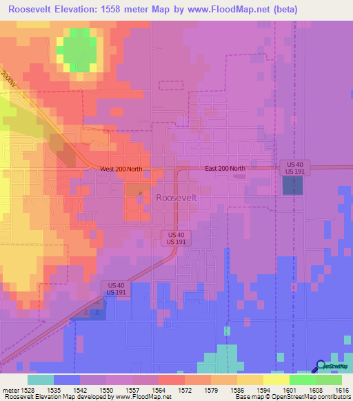 Roosevelt,US Elevation Map