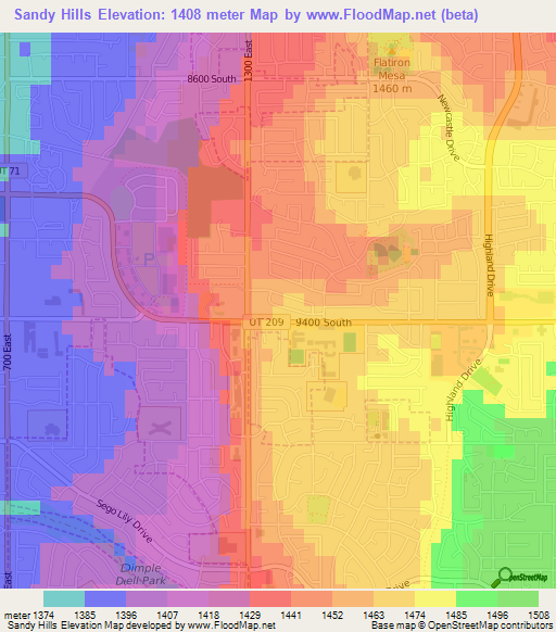 Sandy Hills,US Elevation Map