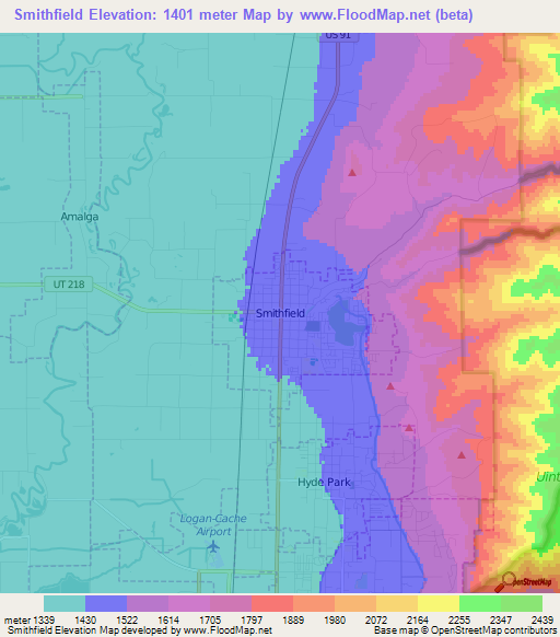 Smithfield,US Elevation Map