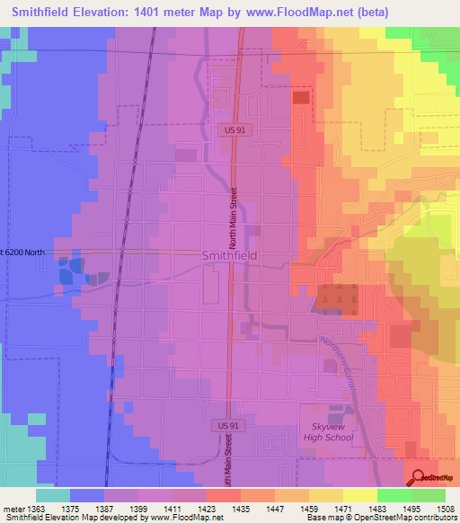 Smithfield,US Elevation Map