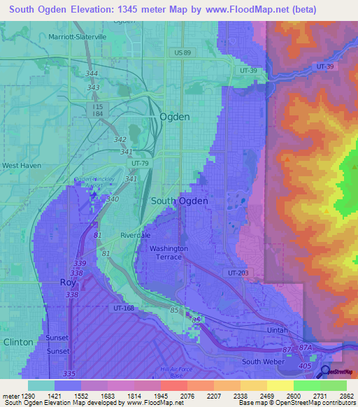 South Ogden,US Elevation Map