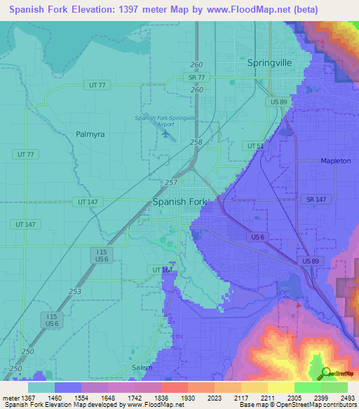 Spanish Fork,US Elevation Map