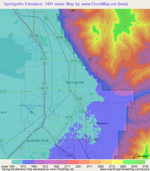 Springville,US Elevation Map