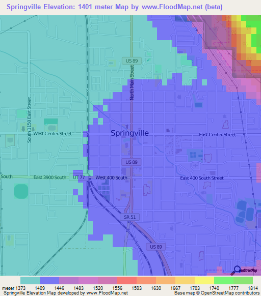 Springville,US Elevation Map