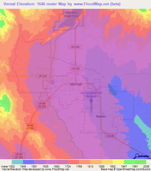 Vernal,US Elevation Map