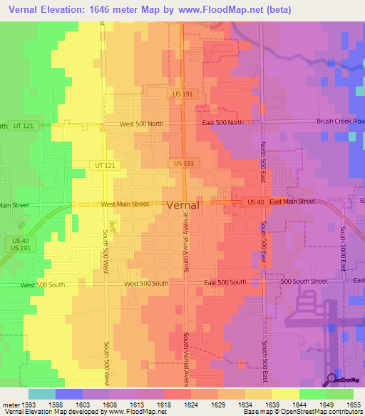 Vernal,US Elevation Map