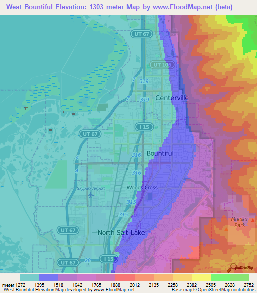 West Bountiful,US Elevation Map