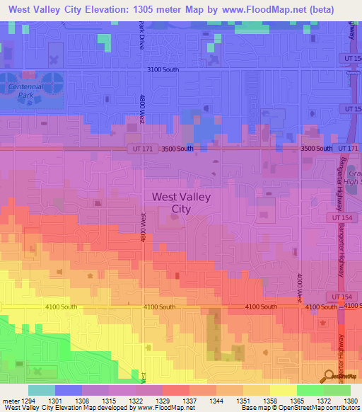 West Valley City,US Elevation Map