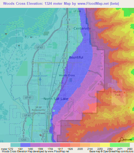 Woods Cross,US Elevation Map