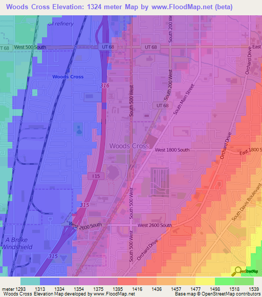 Woods Cross,US Elevation Map