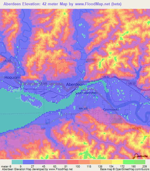 Aberdeen,US Elevation Map