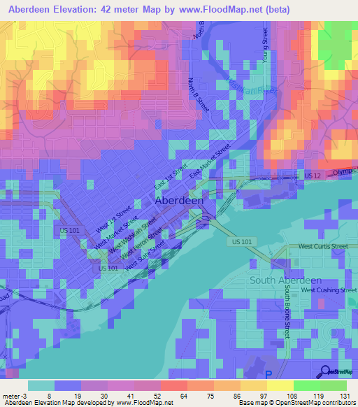 Aberdeen,US Elevation Map