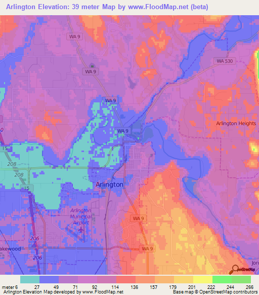 Arlington,US Elevation Map