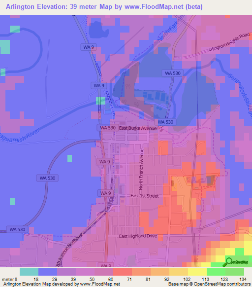 Arlington,US Elevation Map