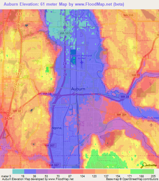 Auburn,US Elevation Map