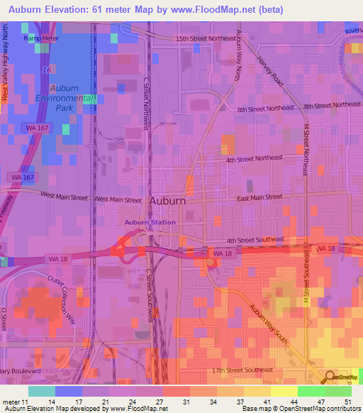 Auburn,US Elevation Map