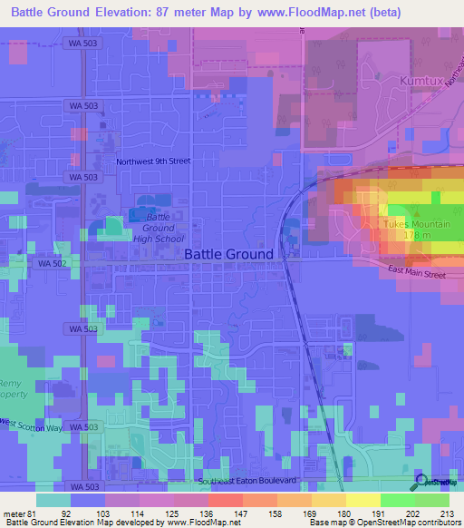 Battle Ground,US Elevation Map