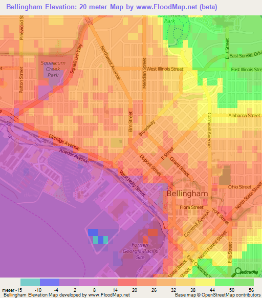 Bellingham,US Elevation Map